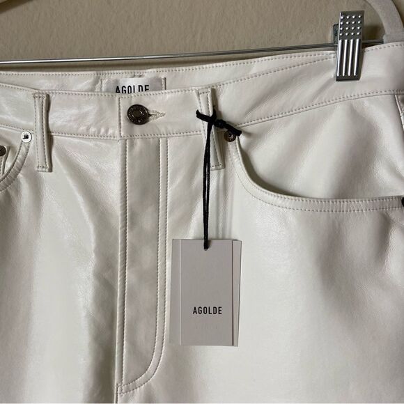 NWT Agolde Recycled Leather 90's White Pants Pinch Waist Straight Leg Size 10 - Picture 8 of 14